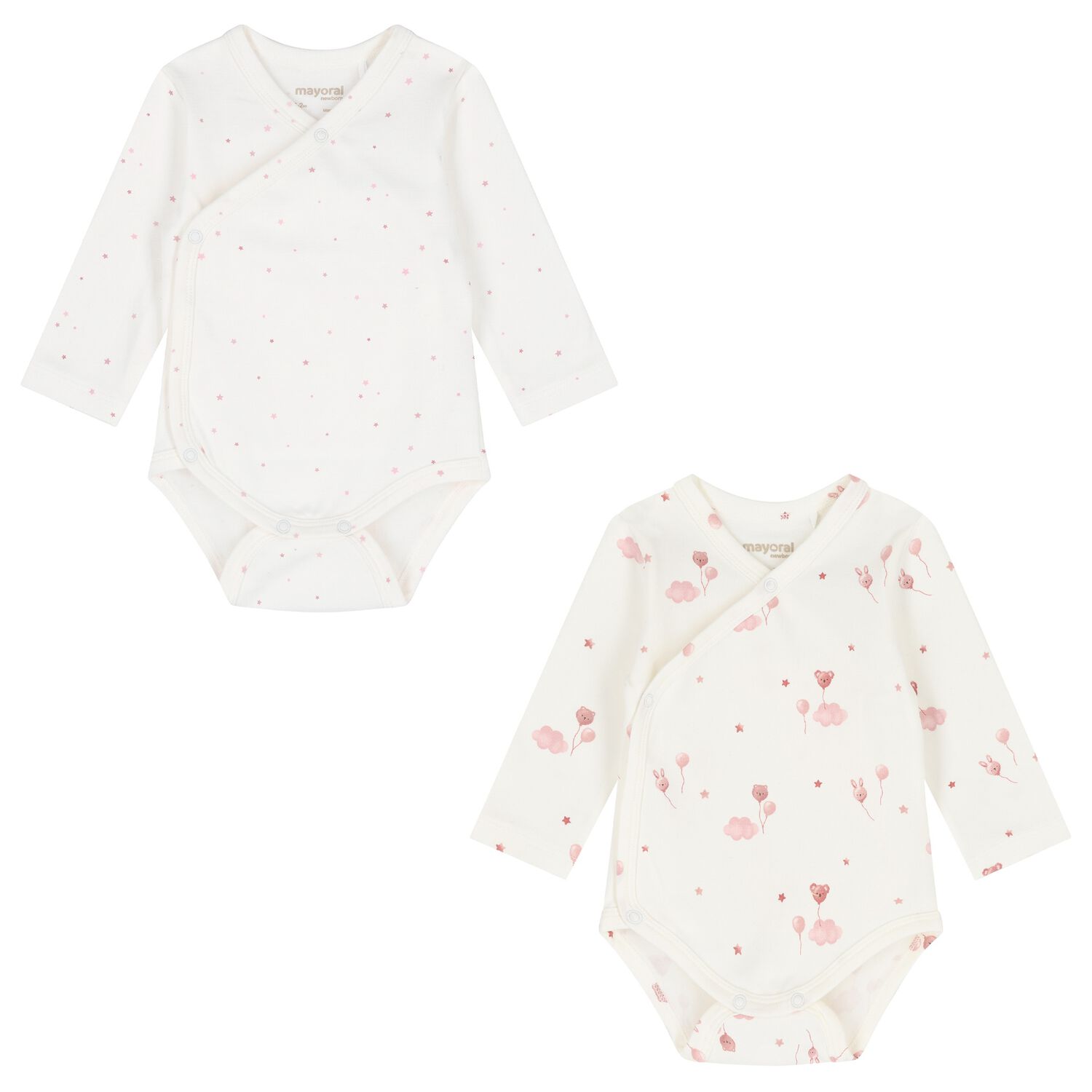 Baby Girls Ivory & Pink Balloon Bodysuits ( 2-Pack ), 2, hi-res