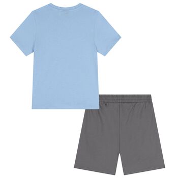 Boys Blue & Grey Logo Shorts Set