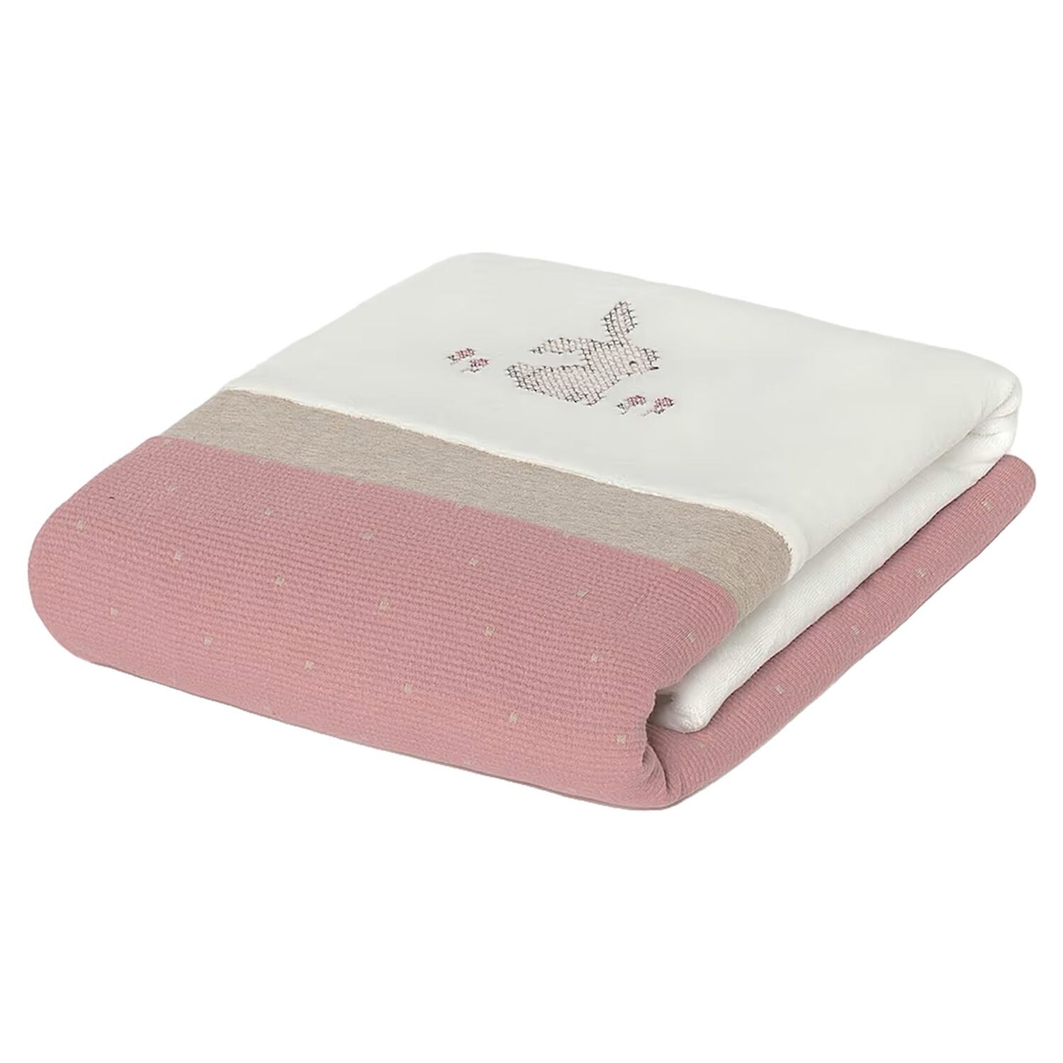 Baby Girls Ivory & Pink Rabbit Blanket, 2, hi-res