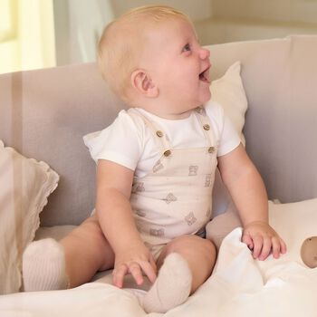 Baby Boys White & Beige Dungaree Set