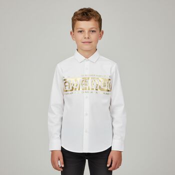 Boys White & Gold Logo Shirt