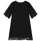 Girls Black Lace & Satin Bow Dress, 1, hi-res