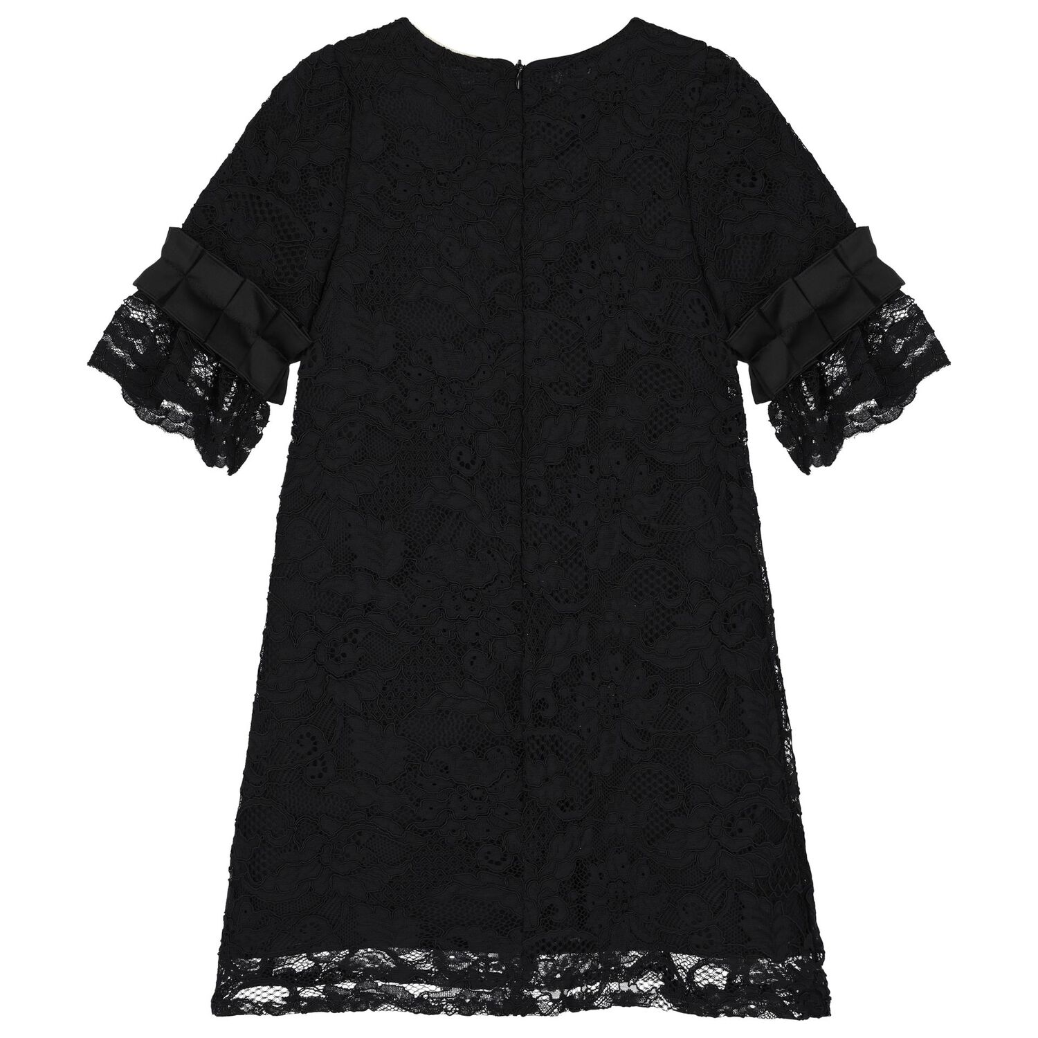 Girls Black Lace & Satin Bow Dress, 1, hi-res image number null