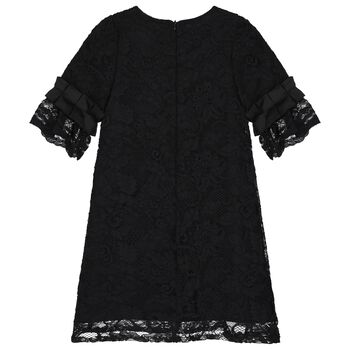 Girls Black Lace & Satin Bow Dress