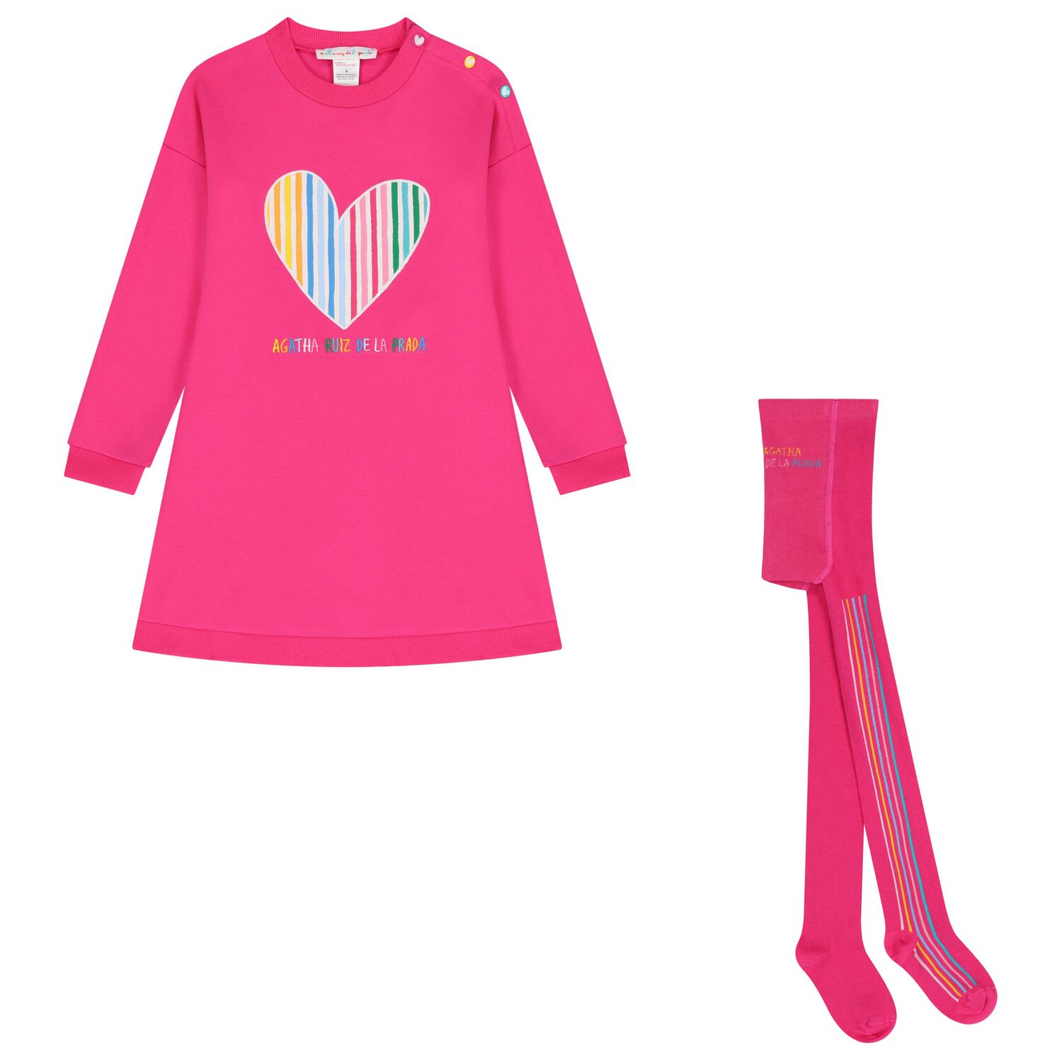Girls Pink Heart Sweatshirt Dress Set, 1, hi-res