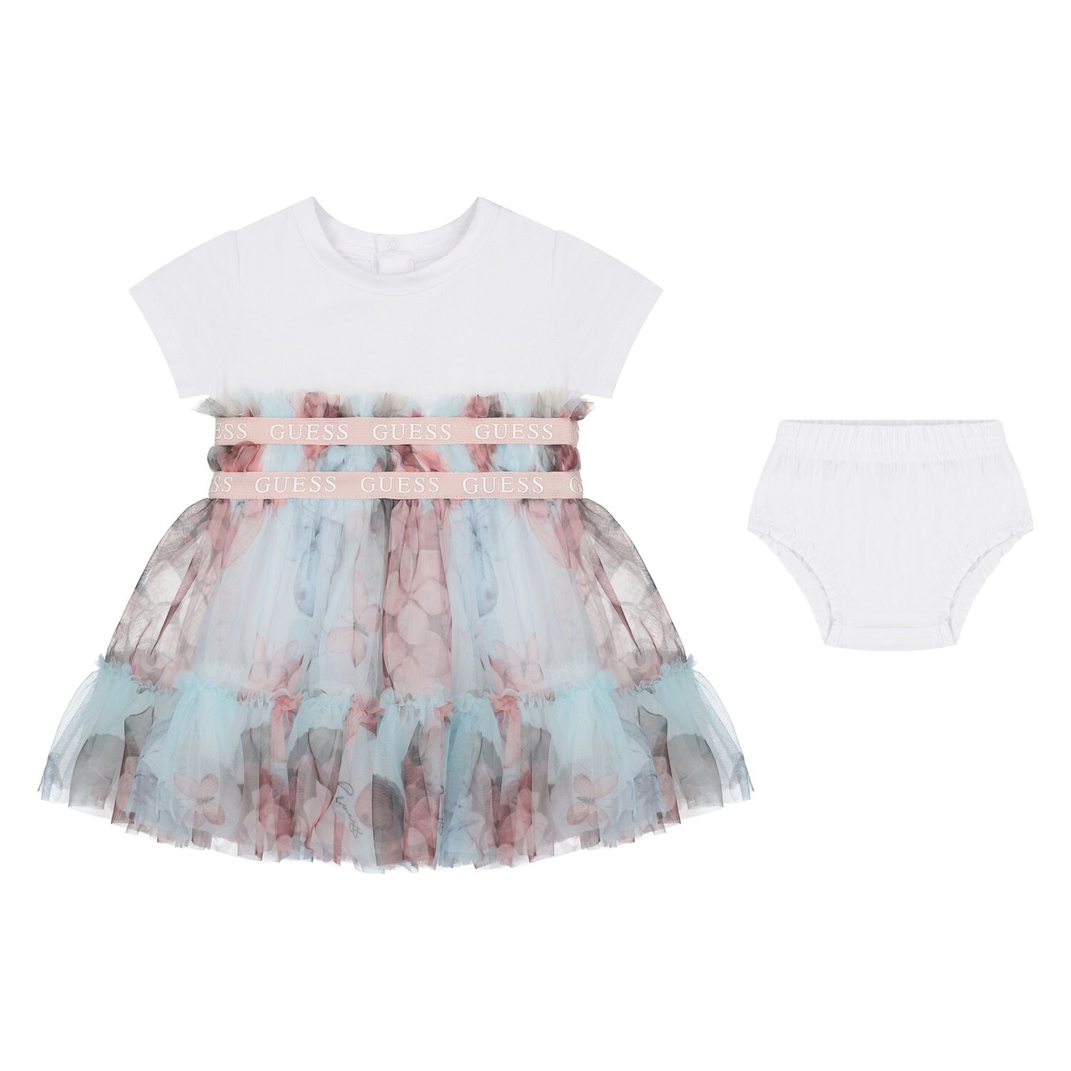 Baby Girls White & Green Tulle Dress Set, 1, hi-res