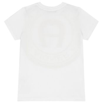 Boys White & Beige Logo T-Shirt