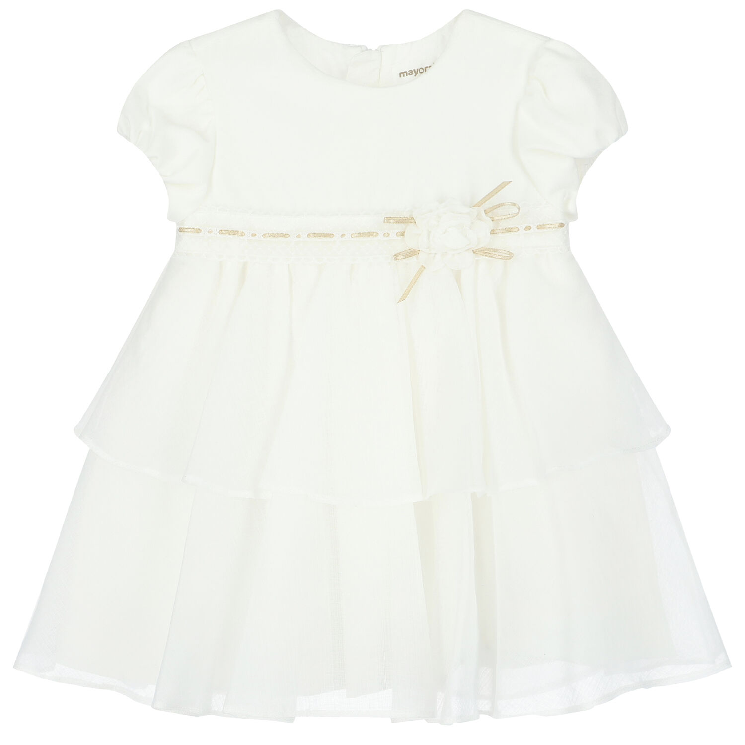 Baby Girls White Velvet & Chiffon Dress, 1, hi-res