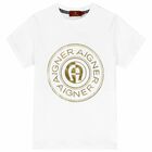 Boys White & Gold Logo T-Shirt, 1, hi-res