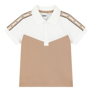 Baby Boys White & Beige Logo Polo Shirt