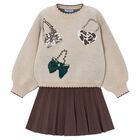 Girls Beige Knitted Skirt Set, 1, hi-res