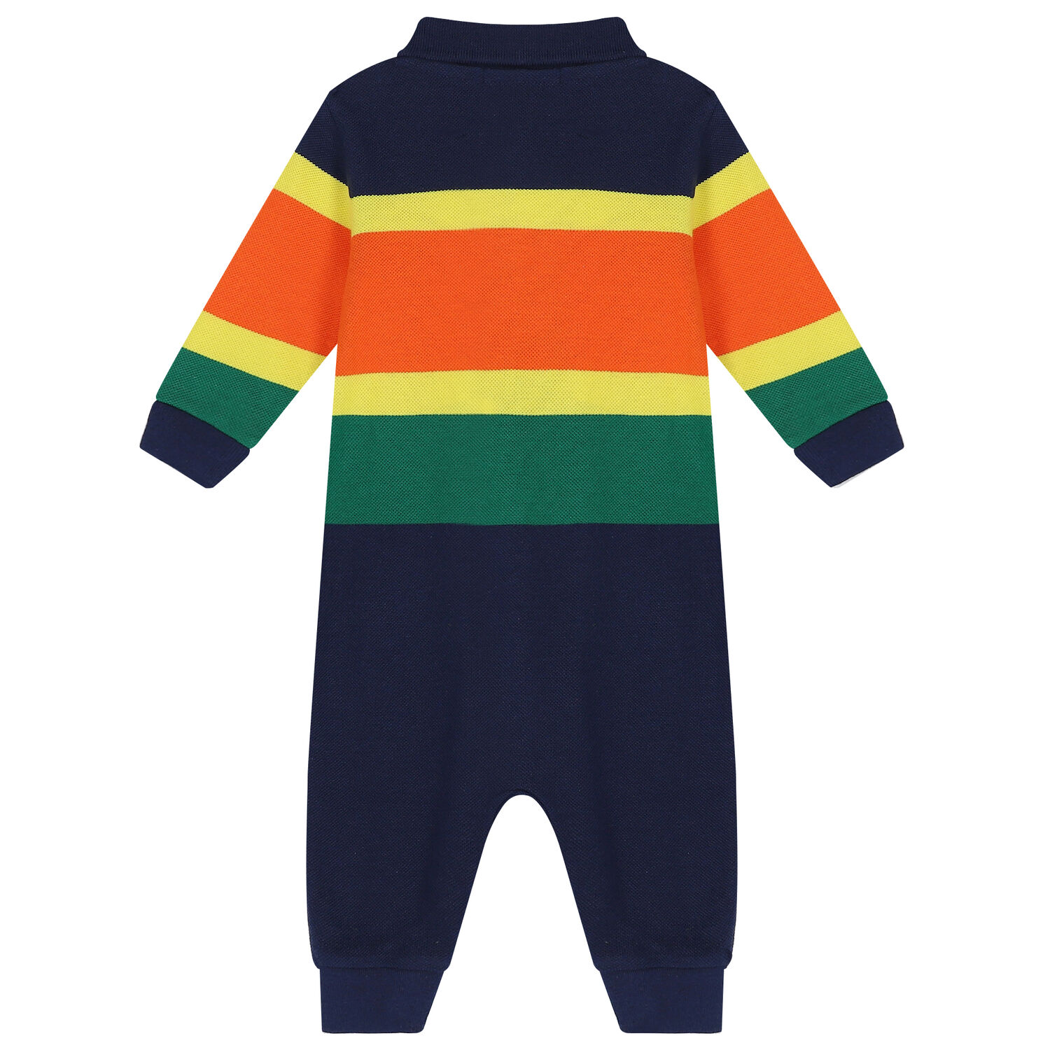 Baby Boys Navy, Orange & Green Polo Romper, 1, hi-res