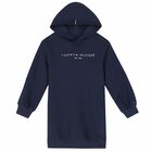 Girls Navy Logo Hooded Dress, 1, hi-res