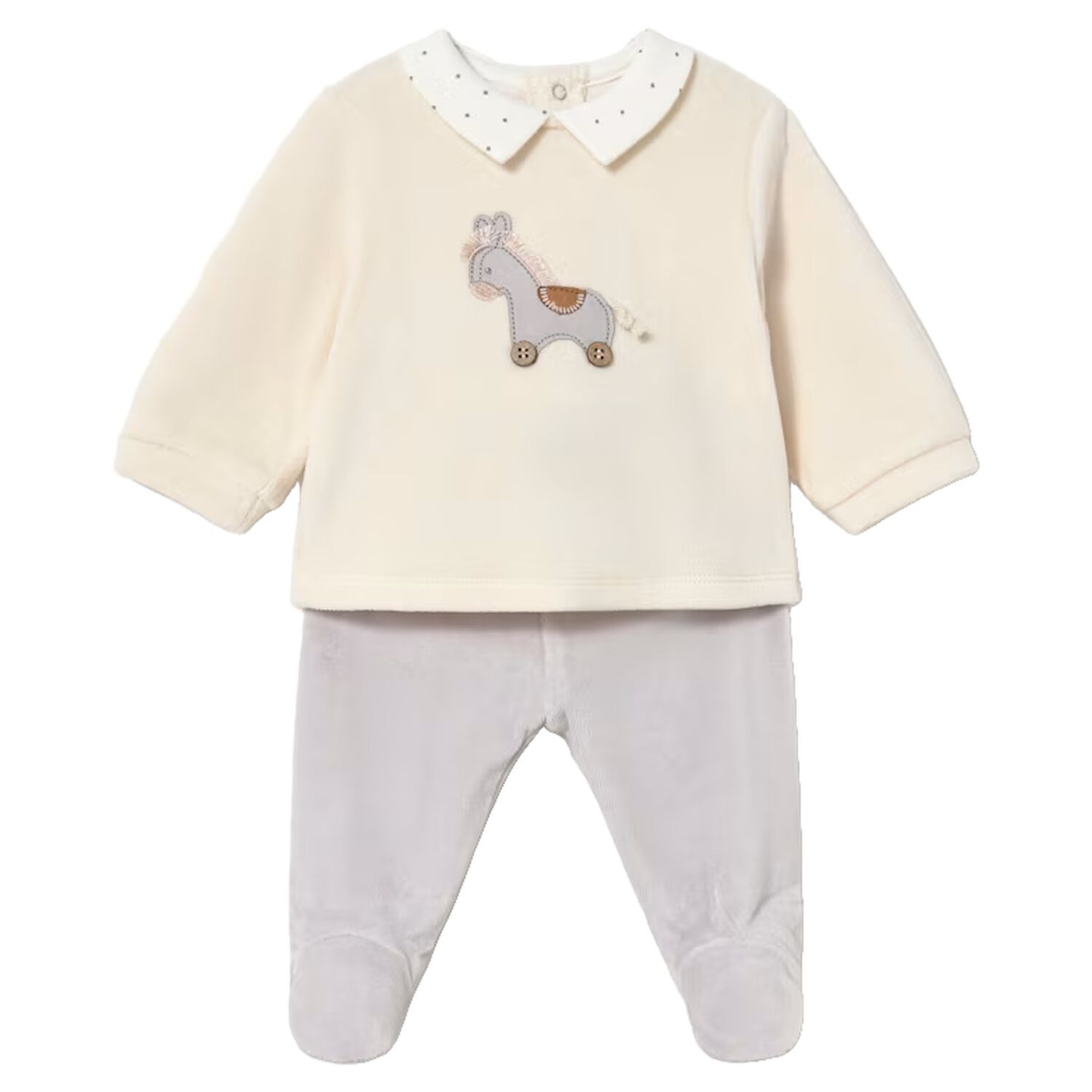 Baby Boys Ivory & Grey Horse 2 Piece Babygrow, 1, hi-res