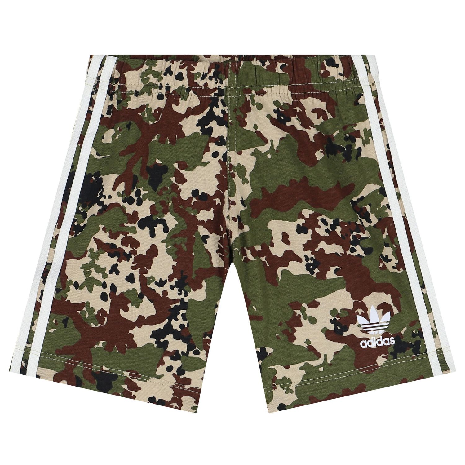 White & Green Trefoil Logo Shorts Set, 1, hi-res