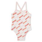 Younger Girls Ivory & Pink Logo Swimsuit, 1, hi-res
