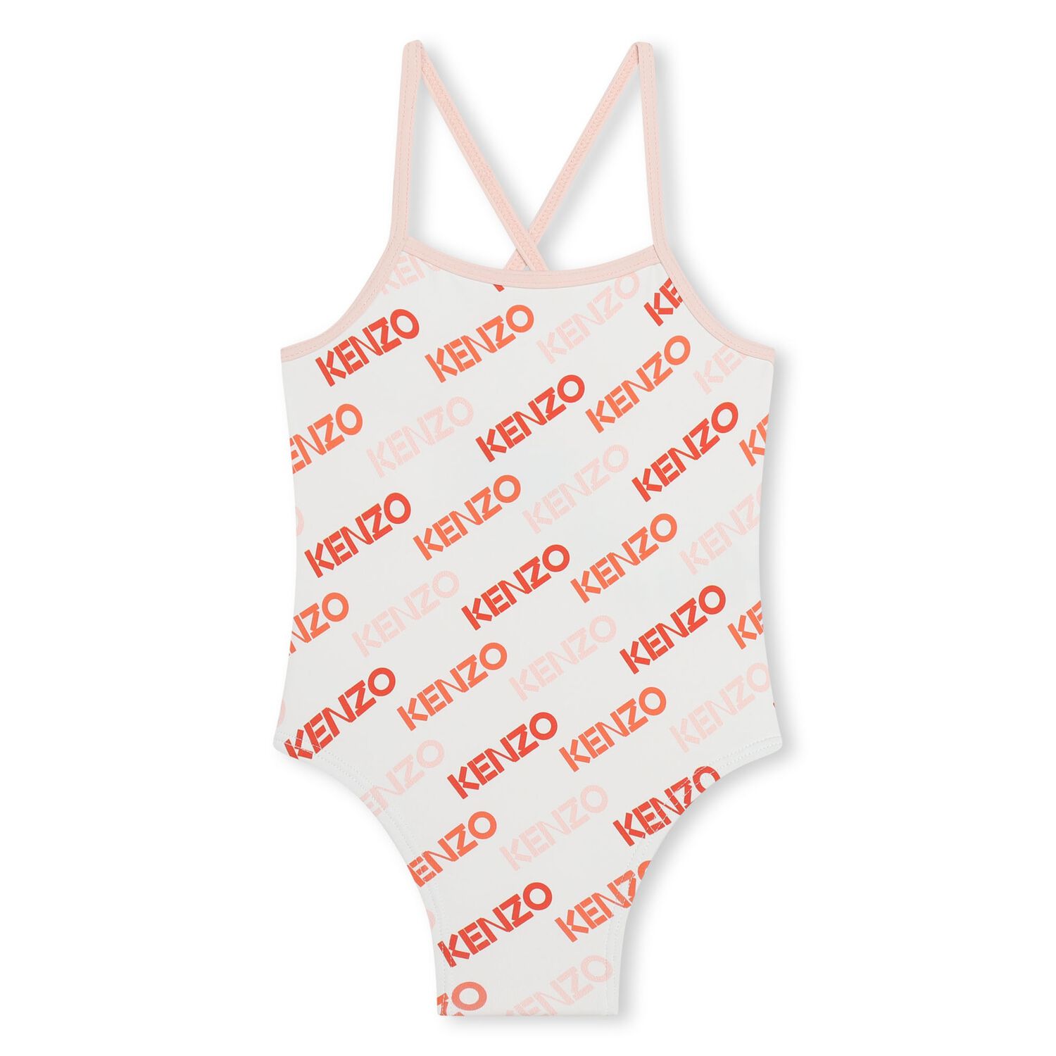 Younger Girls Ivory & Pink Logo Swimsuit, 1, hi-res image number null