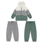 Younger Boys Ivory, Grey & Green 3-Piece Tracksuit, 2, hi-res