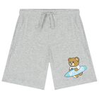 Boys White & Grey Teddy Bear Logo Shorts Set, 1, hi-res