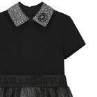 Girls Black Crystal Logo Tulle Dress, 1, hi-res