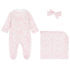 Baby Girls White & Pink Toile de Jouy Babygrow Set, 1, hi-res
