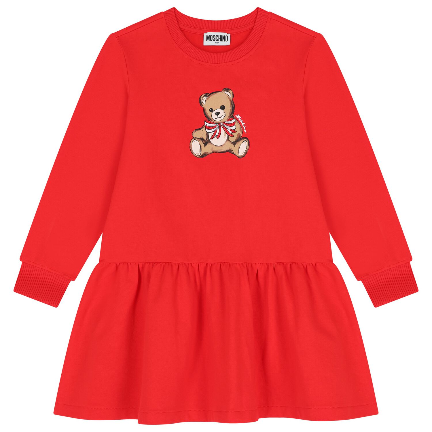 Girls Red Teddy Bear Logo Dress, 1, hi-res image number null