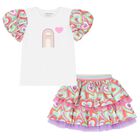 Girls Pink Cotton Sequin & Heart Skirt Set, 1, hi-res