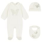 Baby Girls Ivory & Gold Butterflies Babygrow Gift Set, 1, hi-res