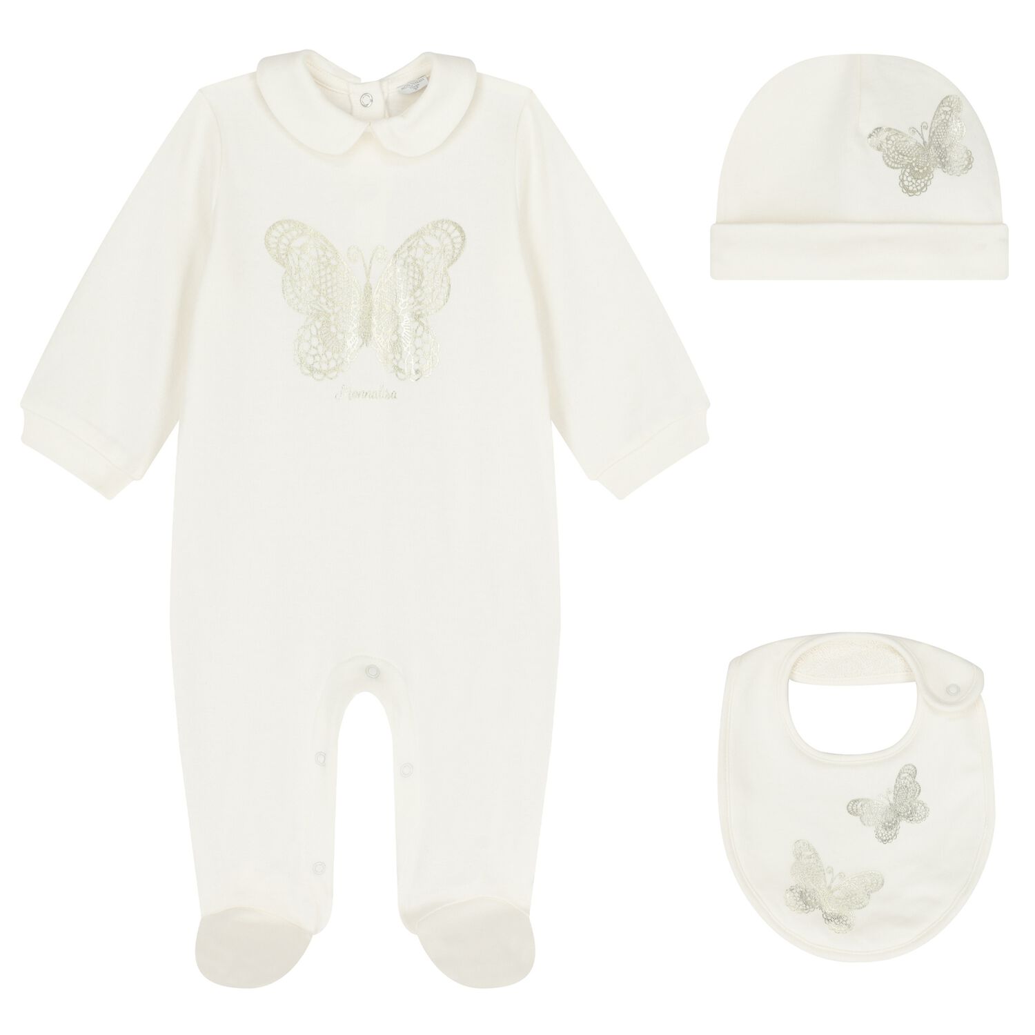 Baby Girls Ivory & Gold Butterflies Babygrow Gift Set, 1, hi-res