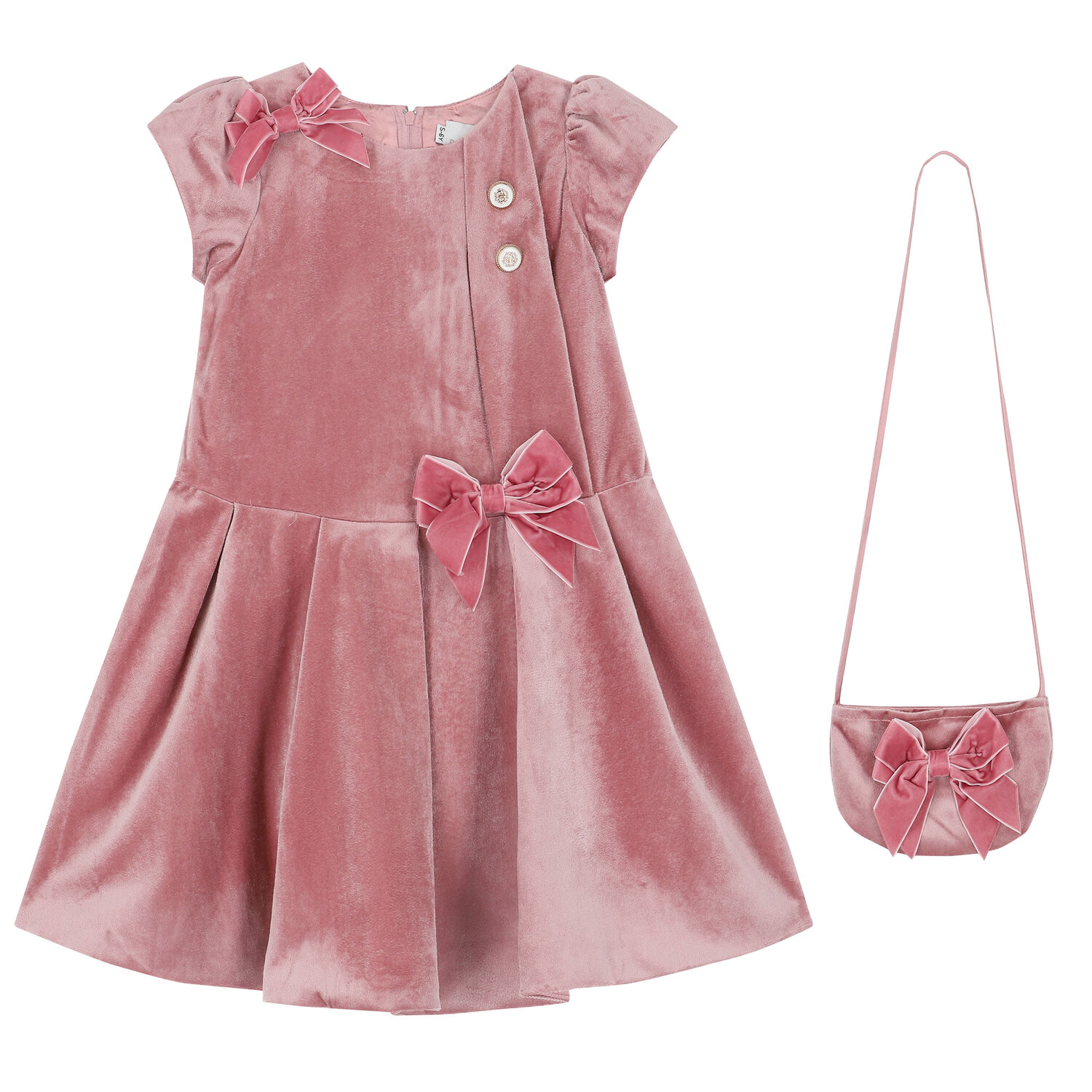 Girls Pink Bow Dress & Bag Set, 2, hi-res
