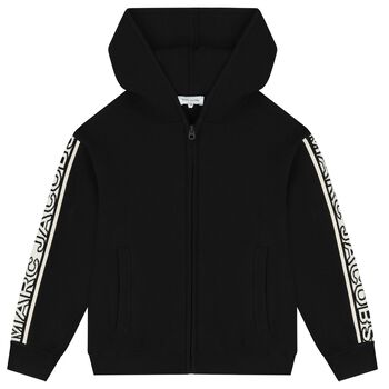 Black Logo Hooded Zip Up Top