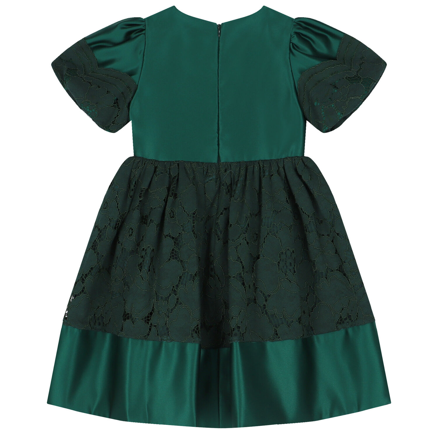Girls Green Satin & Lace Dress, 1, hi-res image number null