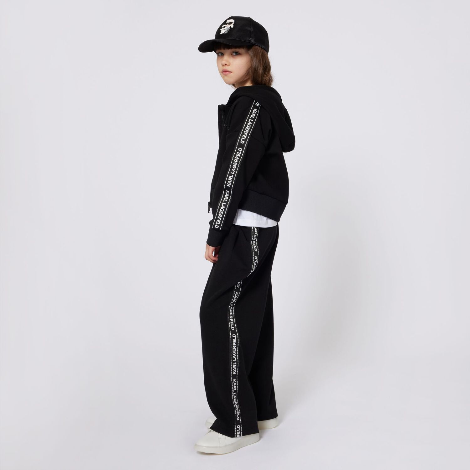 Girls Black Logo Hooded Zip Up Top, 1, hi-res