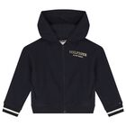 Girls Navy Blue Hooded Zip up Top, 1, hi-res