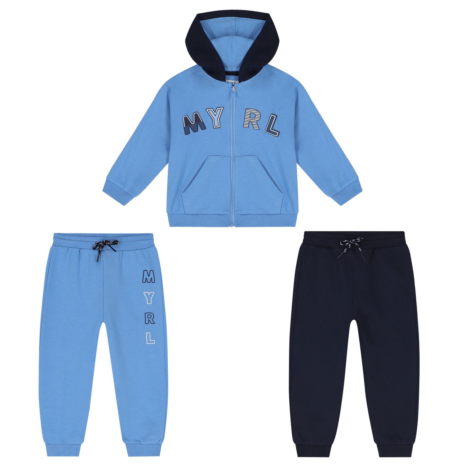 Younger Boys Blue 3 Piece Tracksuit Set, 2, hi-res