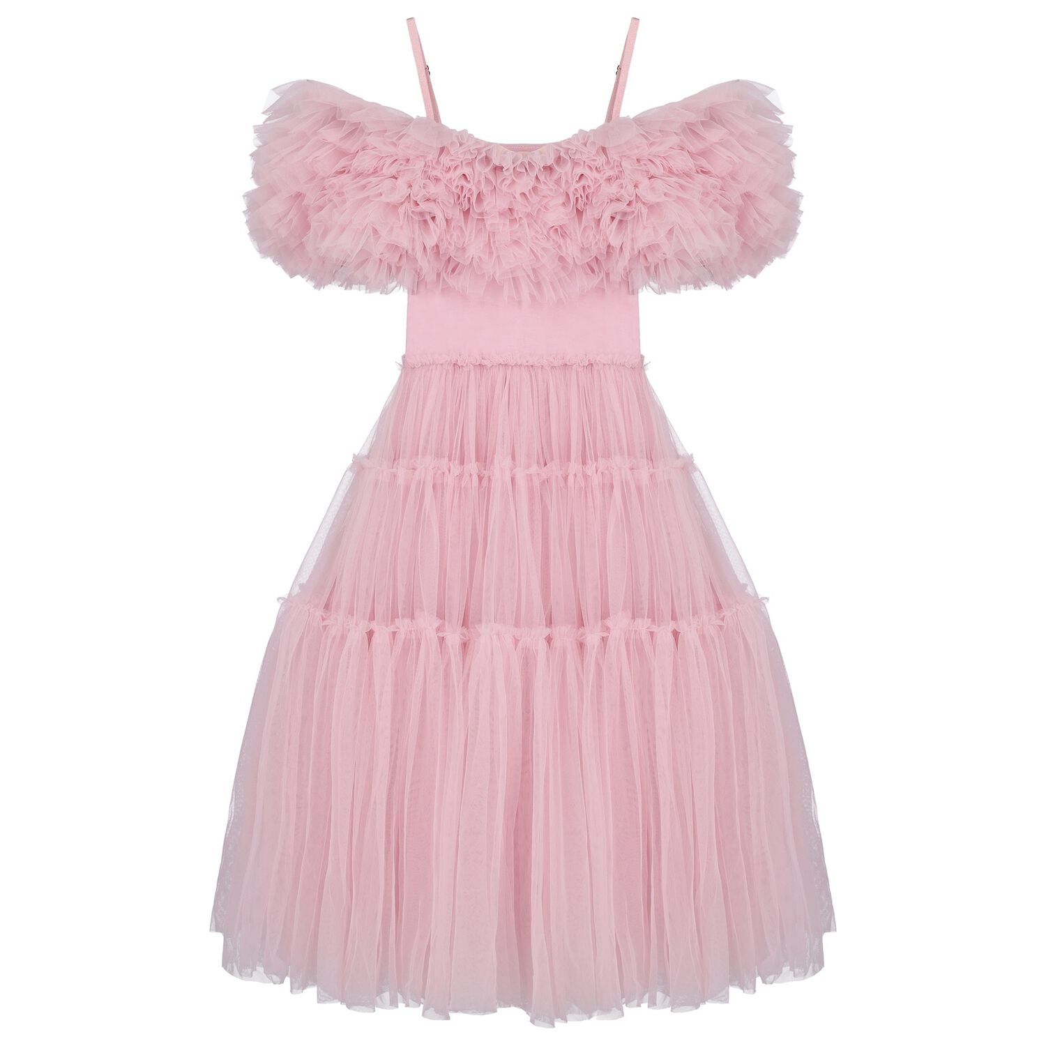 Girls Pink Ruffled Tulle Dress, 1, hi-res image number null