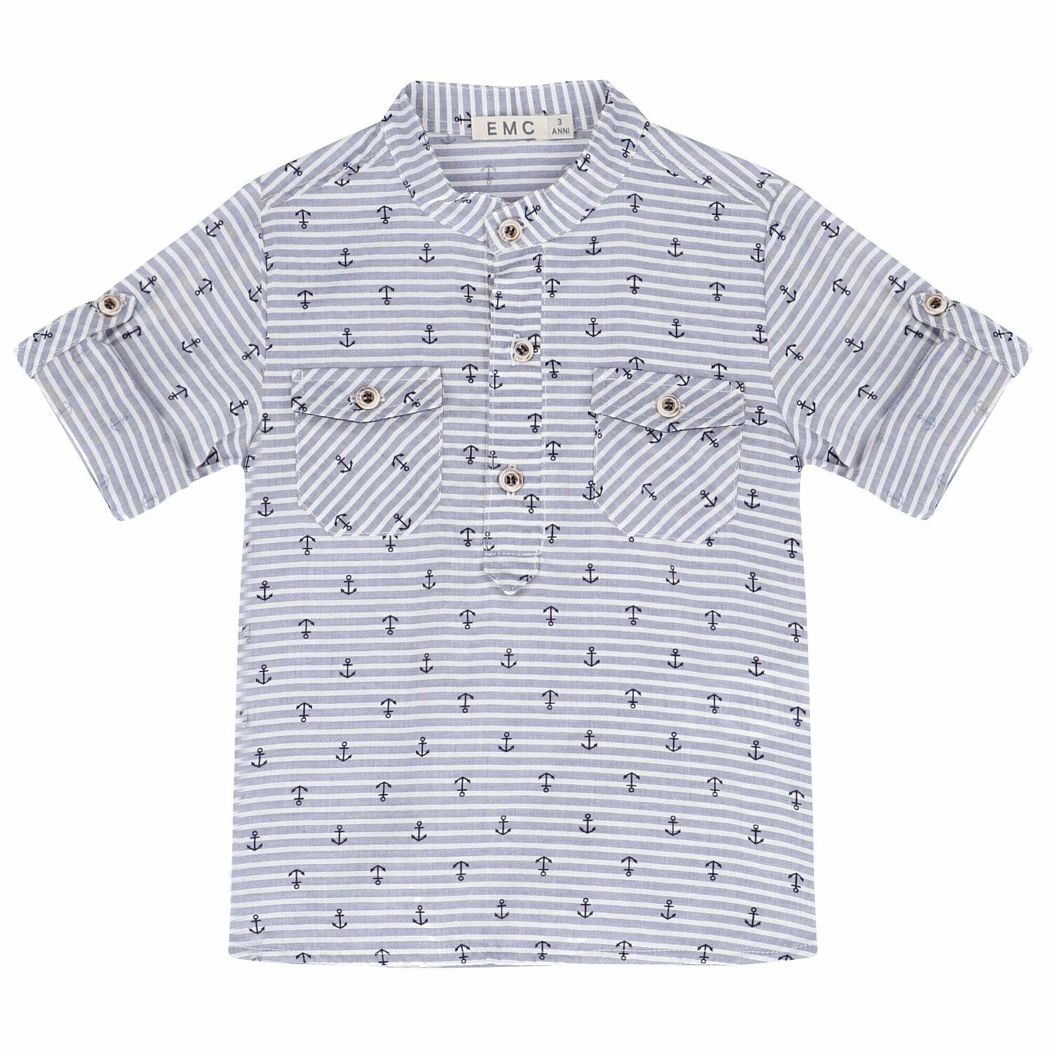 Boys White & Navy Printed Top, 1, hi-res