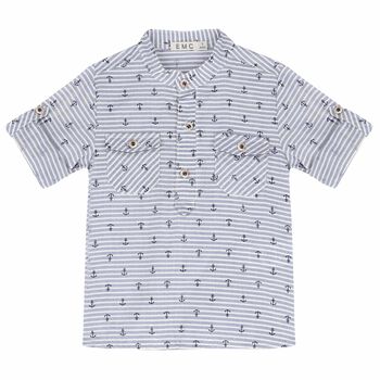 Boys White & Navy Printed Top