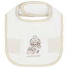 White & Beige Teddy Bear Logo Baby Bib, 1, hi-res