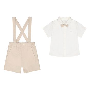 Younger Boys Beige & Ivory Shorts Set