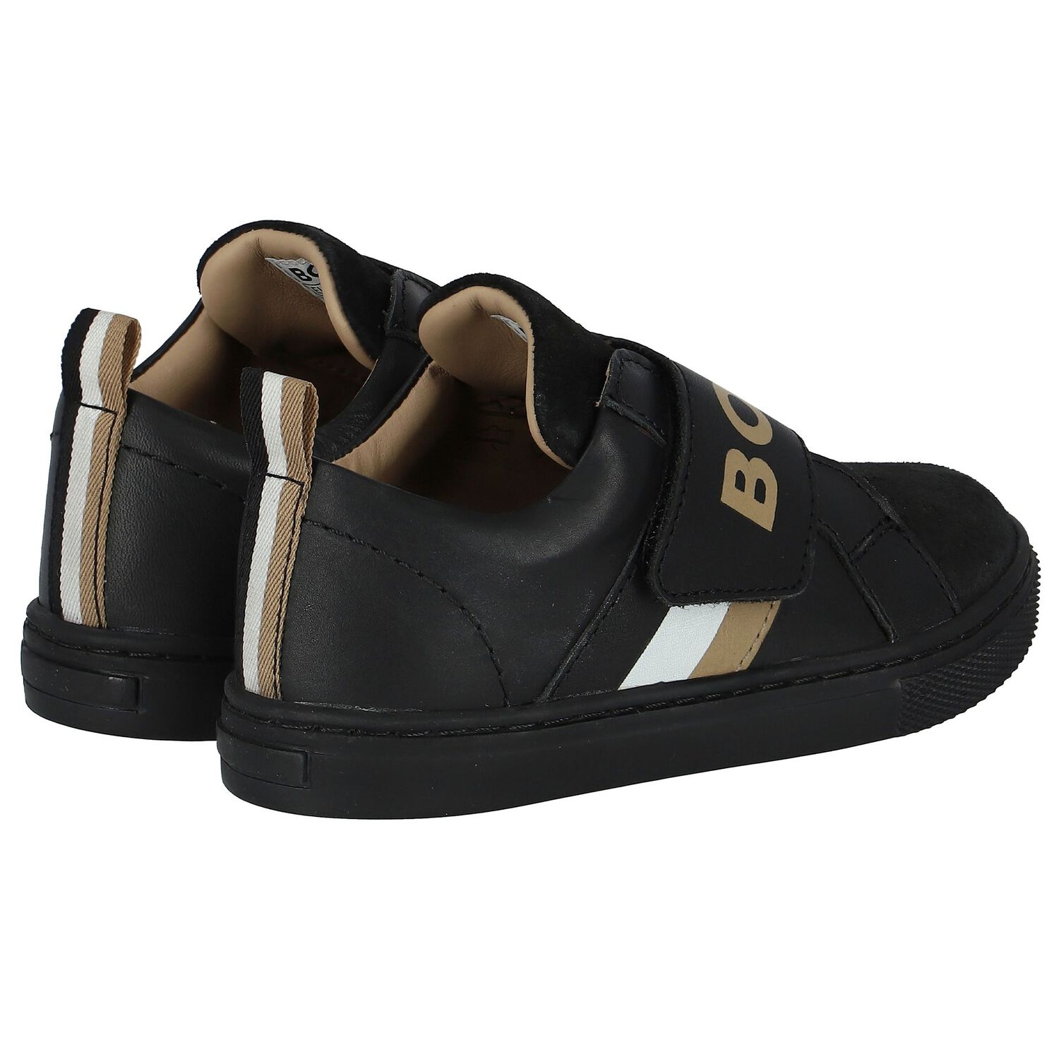 Boys Black Logo Trainers, 1, hi-res