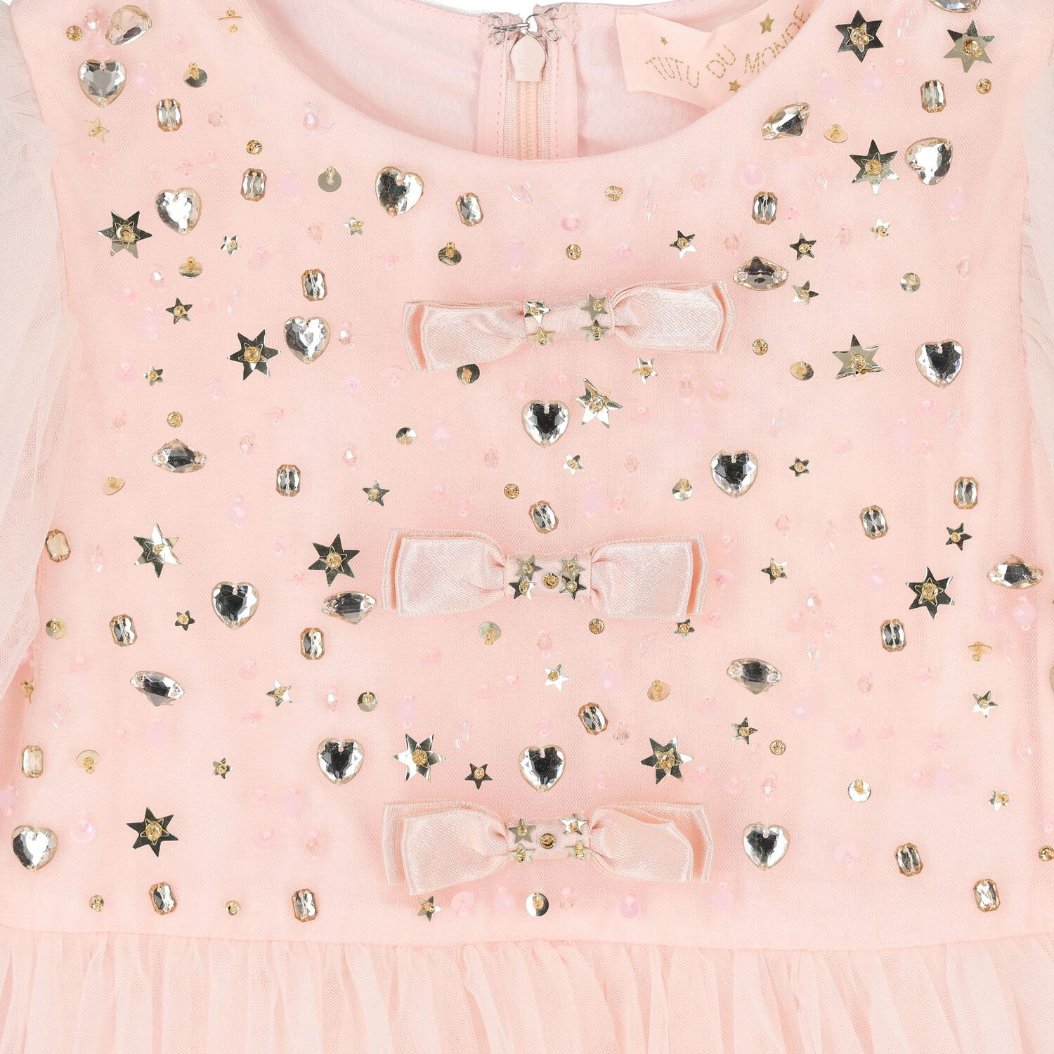 Girls Pink Embellished Crystal Tulle Dress, 1, hi-res