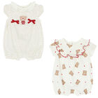 Baby Girls Ivory Teddy Bear Rompers (2 Pack), 1, hi-res