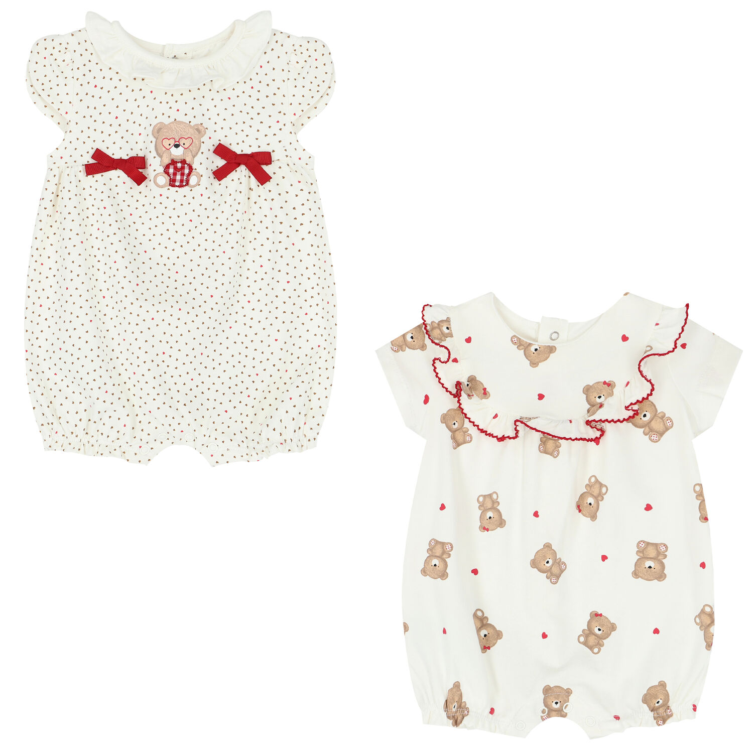 Baby Girls Ivory Teddy Bear Rompers (2 Pack), 1, hi-res image number null