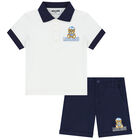Younger Boys White & Blue Shorts Set, 1, hi-res