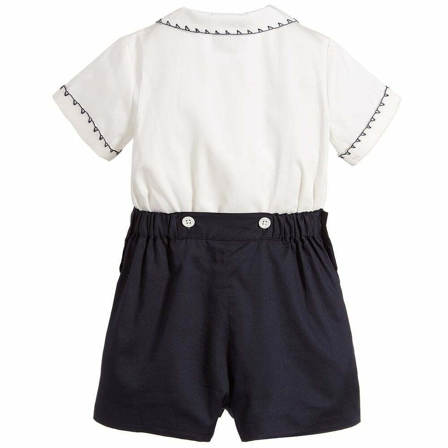 Baby Boys White & Navy Shorts Set, 1, hi-res