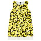 Girls Yellow & Navy Blue Floral Canvas Dress, 2, hi-res