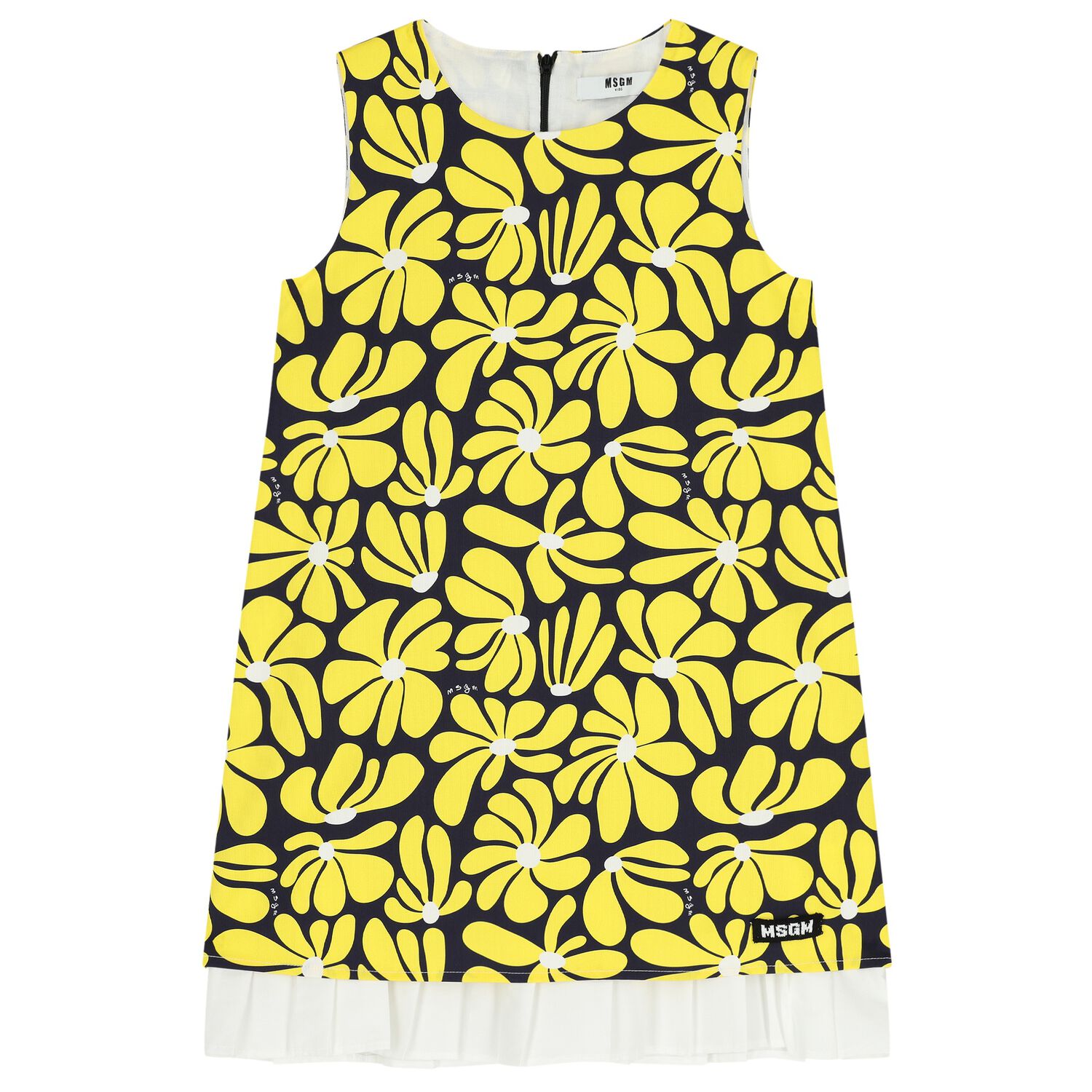 Girls Yellow & Navy Blue Floral Canvas Dress, 2, hi-res
