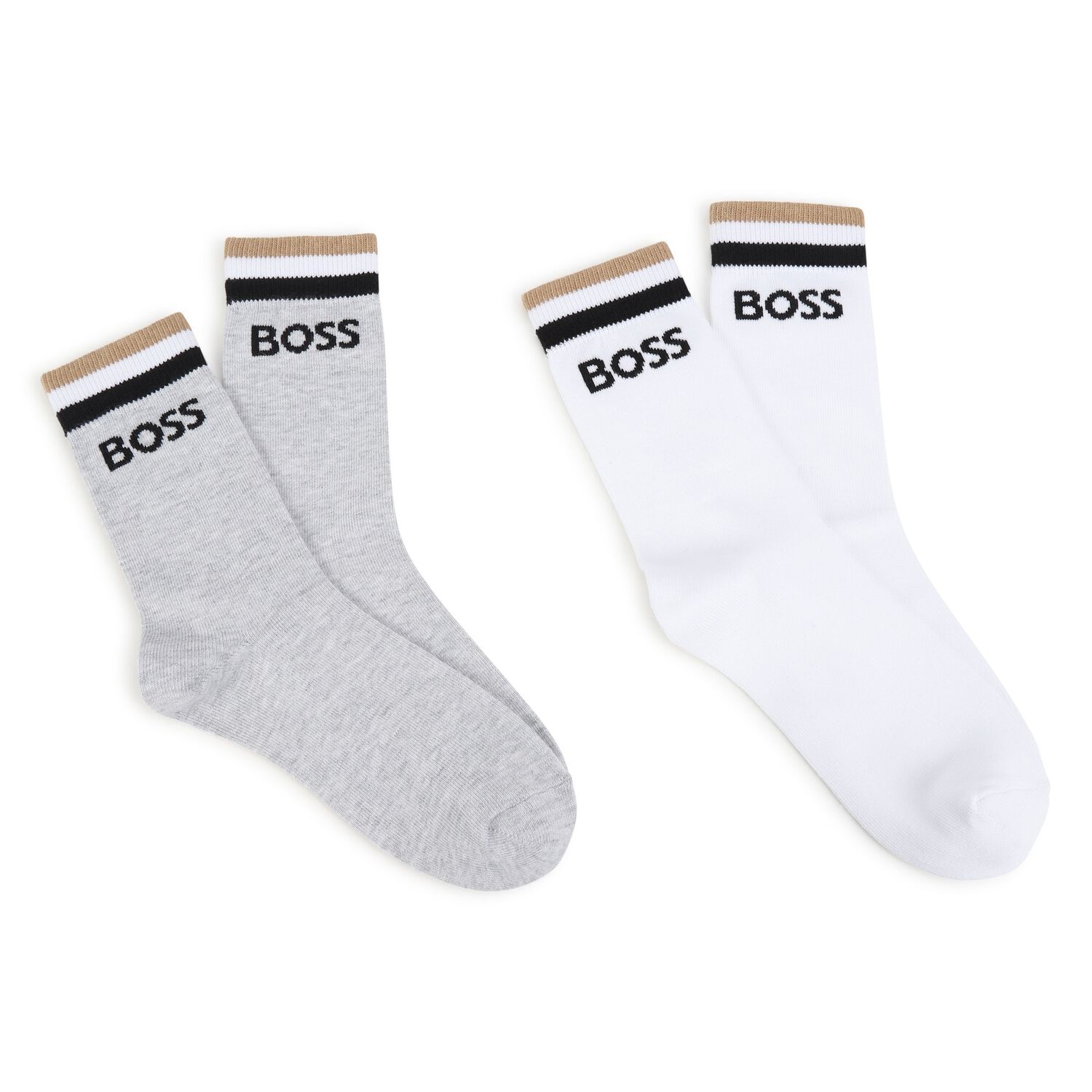 Boys White & Grey Logo Socks ( 2-Pack ), 1, hi-res image number null