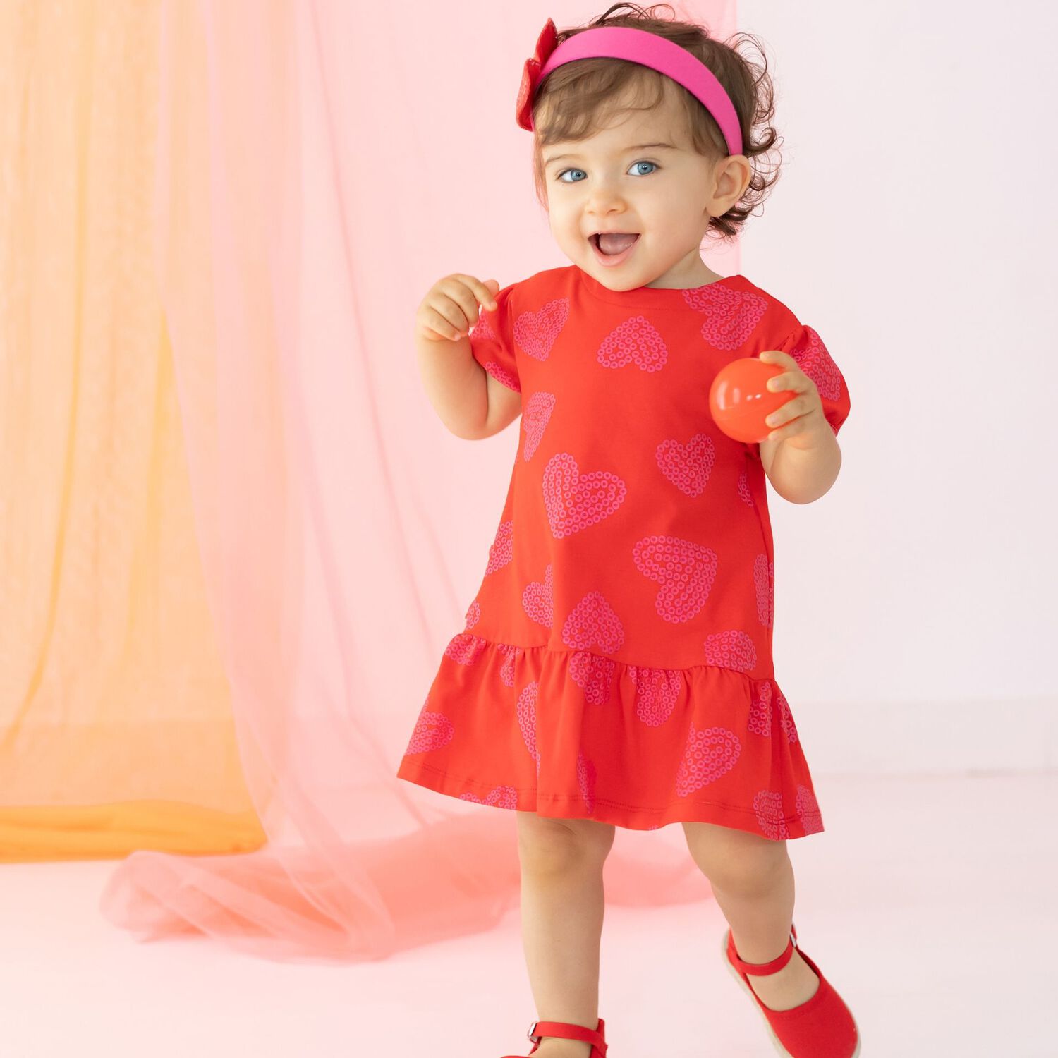 Girls Red Sequin Heart Dress, 1, hi-res
